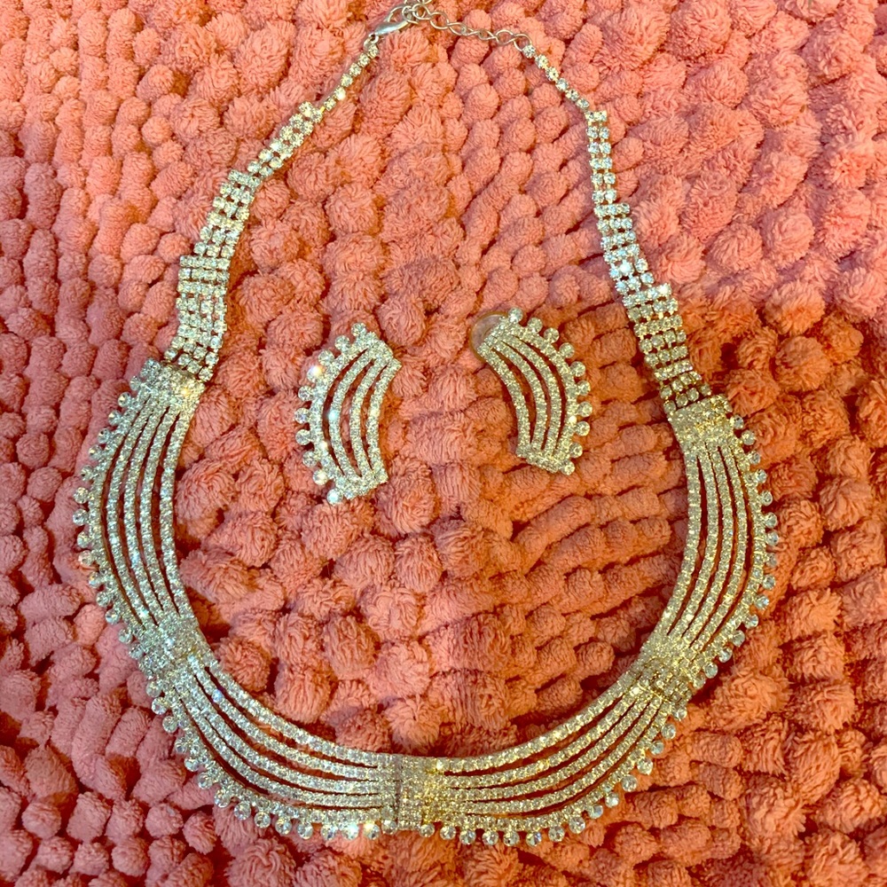 Rhinestone earrings and necklace